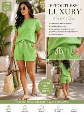 Lime Green Textured 2-Piece Lounge Set
